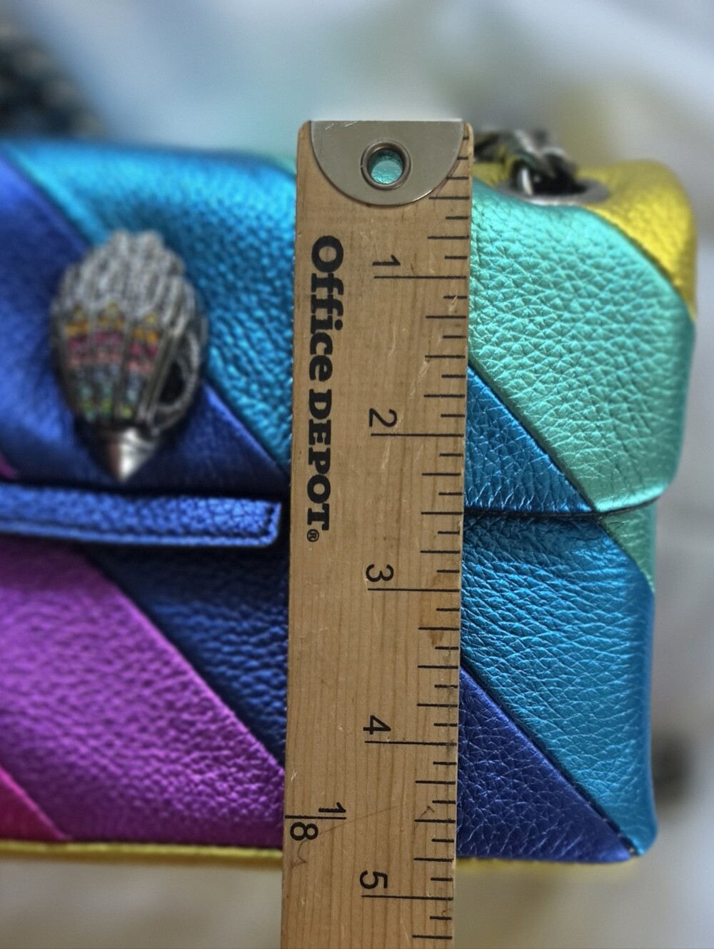 Kurt Geiger Rainbow Chevron Leather Crossbody Bag - Pink Purple Blue Teal Yellow - Picture 11 of 12